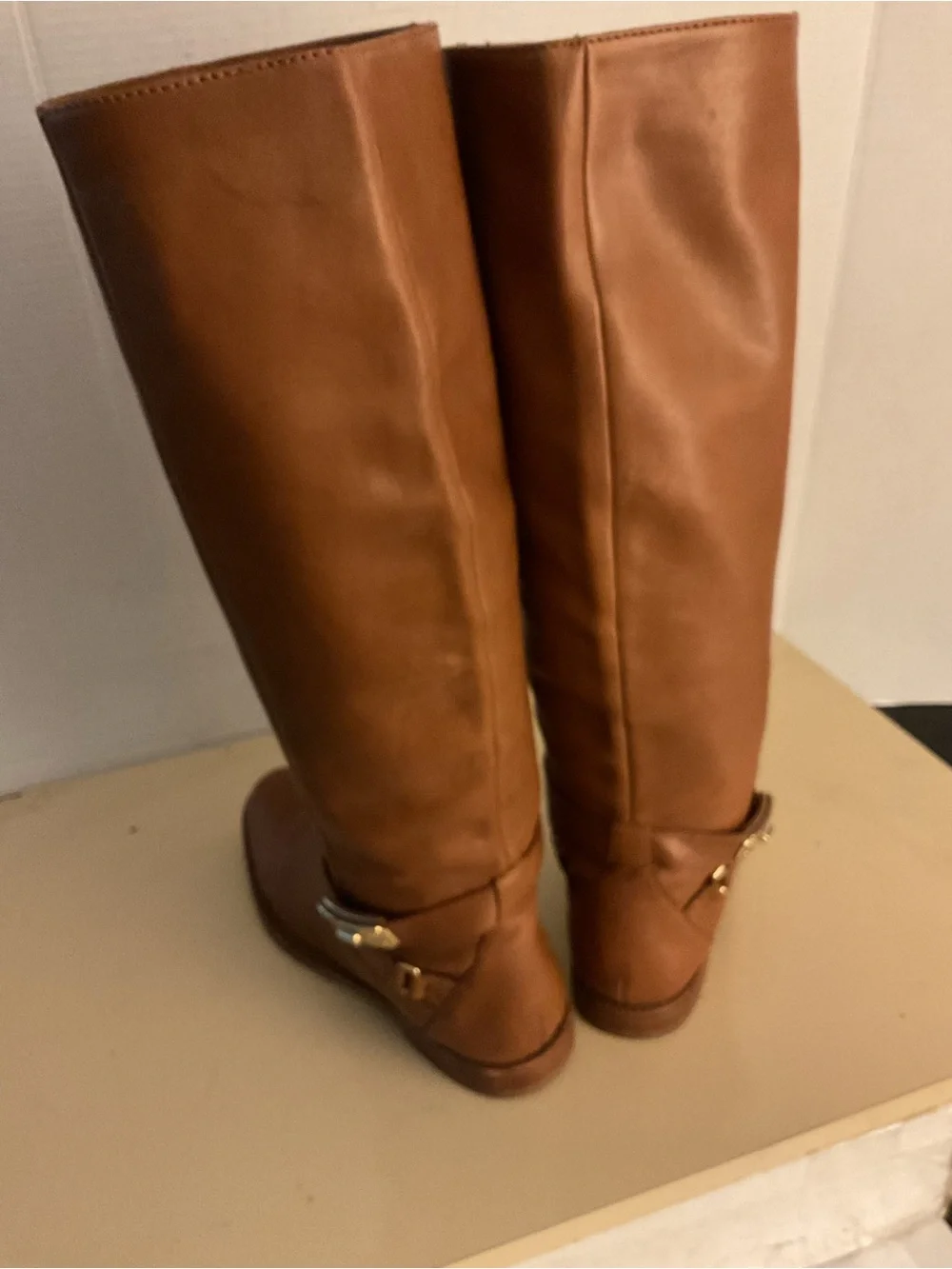 Coach women chestnut leather tall knee tall knee high riding boots US 8.5